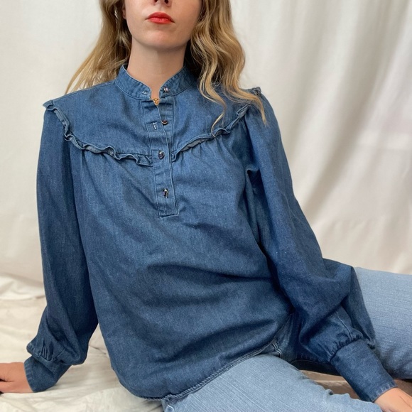 Vintage Cottagecore Denim Chambray Blouse - Picture 8 of 14
